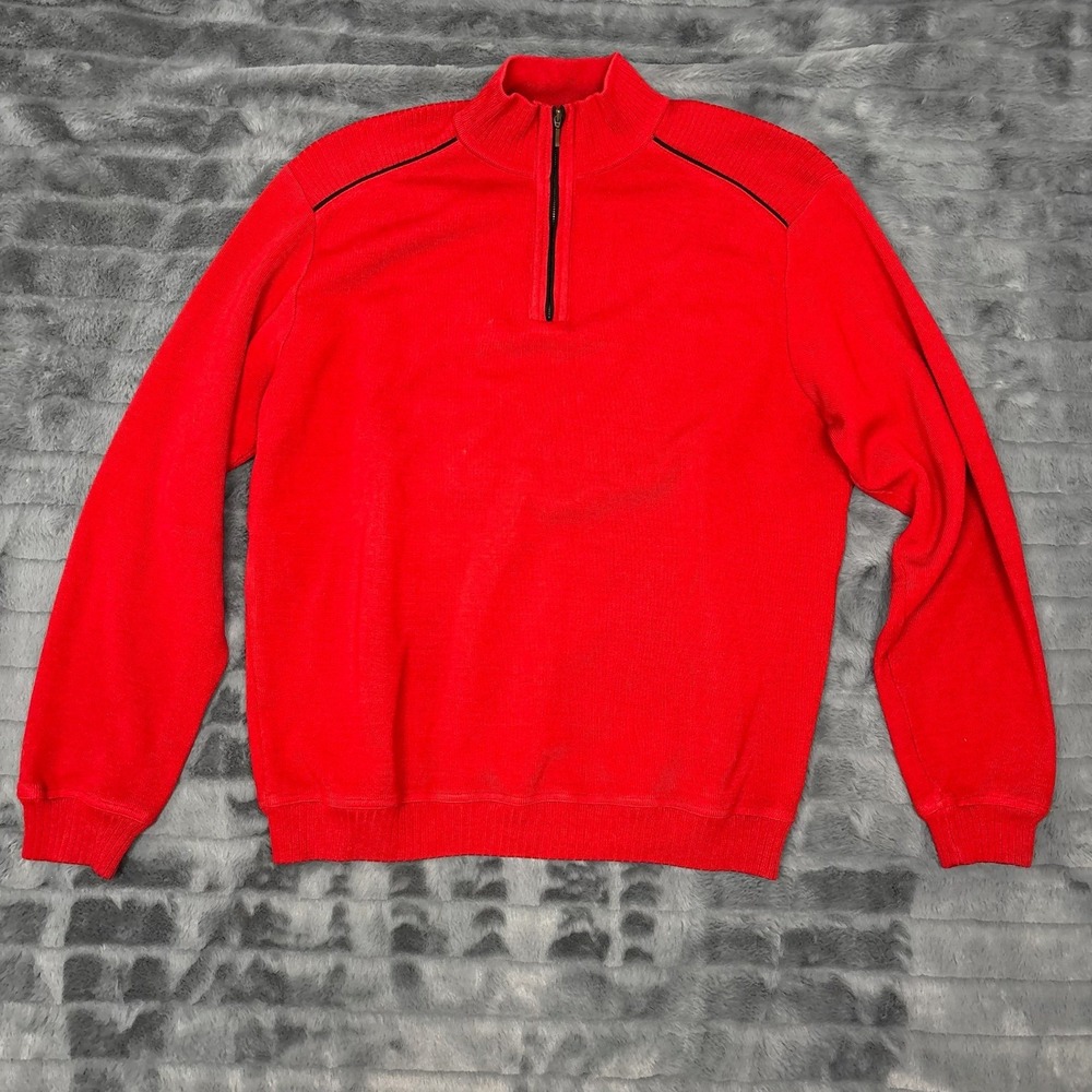 St Croix Mens Red Quarter Zip Textured Knit Sweater Size Large Cotton Blend 7610